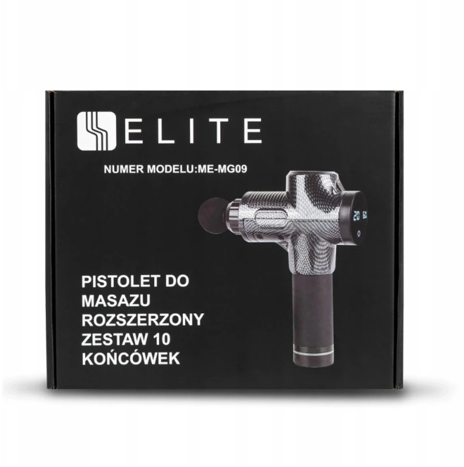 Mebel Elite Masažo pistoletas, 30 intensyvumo lygių, 10 antgalių, juodas