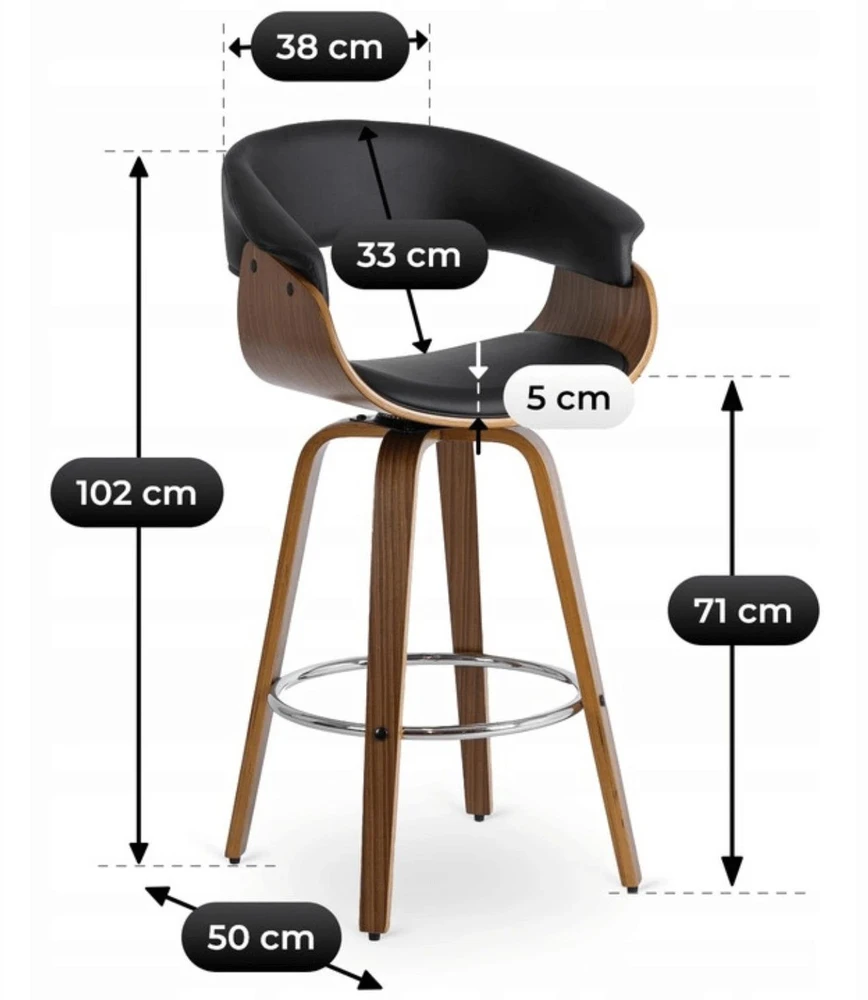 Mebel Elite Pasukama baro kėdė JERSEY, juoda, riešutmedžio spalvos