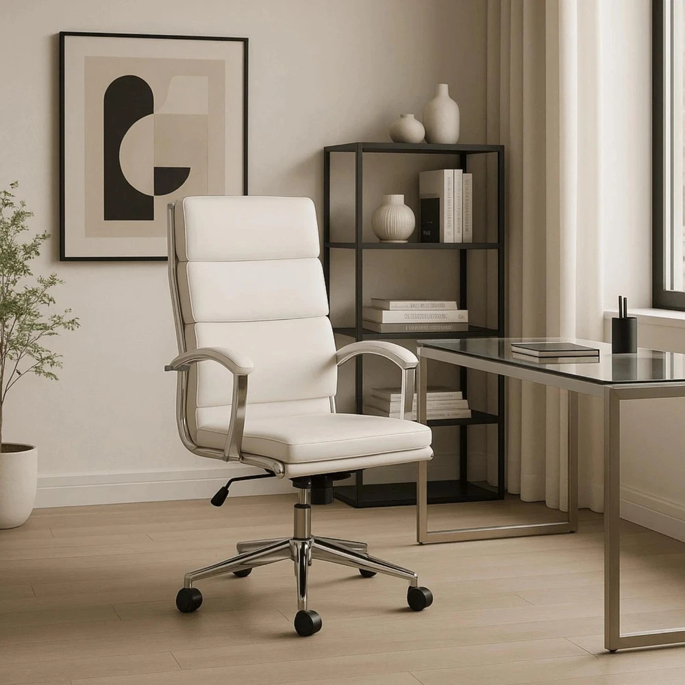 Mebel Elite CAMILO pasukama biuro kėdė, balta, eko oda, moderni