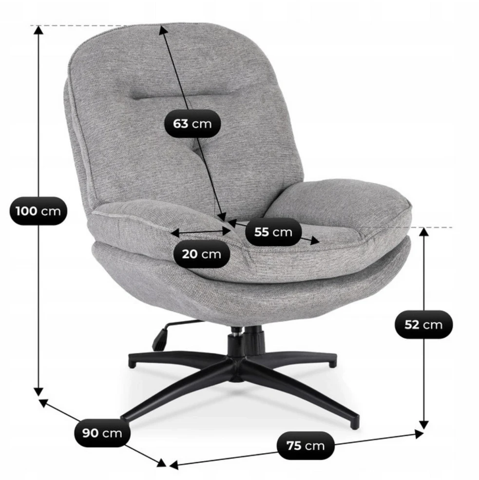 Mebel Elite Pasukamas poilsio fotelis MESA, pilkas