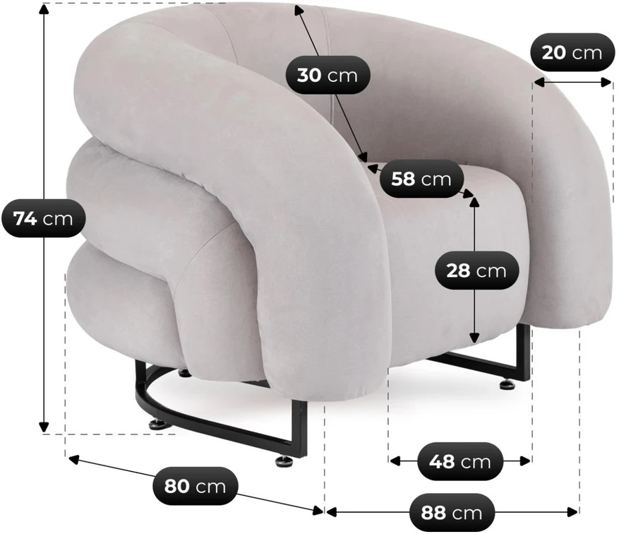 Mebel Elite Poilsio fotelis CARMINE, 88 × 80 × 74 cm, pilkas