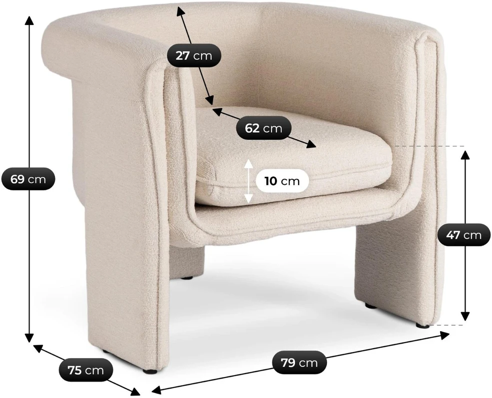Mebel Elite Poilsio fotelis GALA, kreminis, 79 × 75 × 69 cm