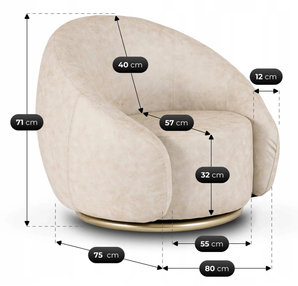 Mebel Elite Poilsio fotelis GIULIO, pasukamas 360°, 80 × 75 × 71 cm, smėlio spalvos
