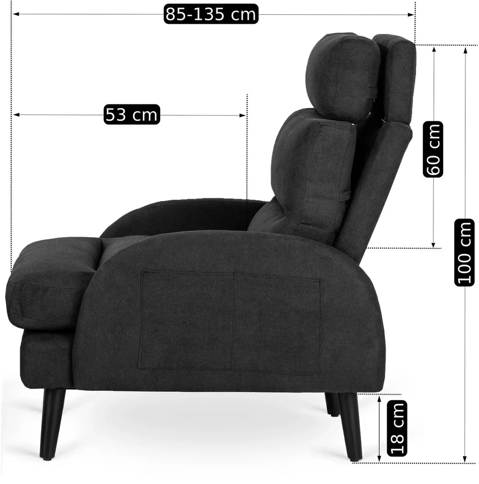 Mebel Elite Poilsio fotelis HENRY su kojų atrama, juodas
