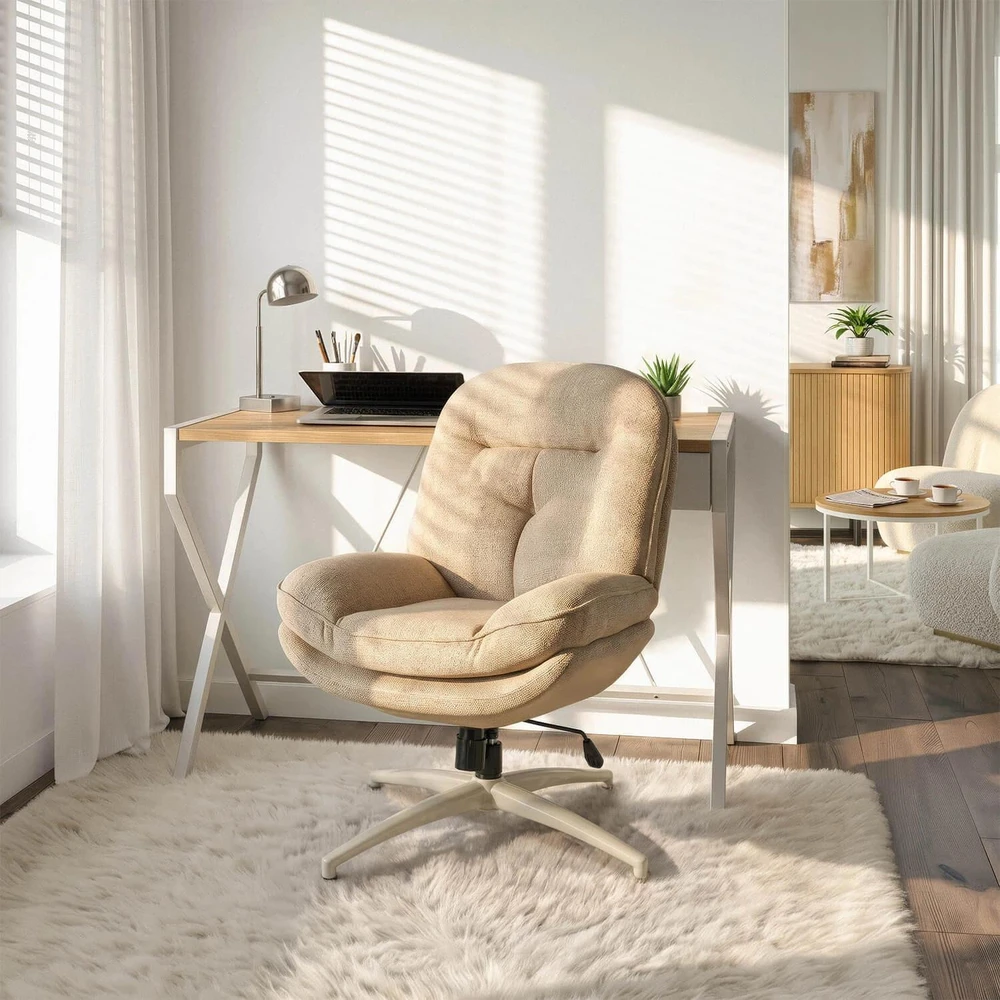 Mebel Elite Poilsio fotelis MESA, pasukamas 360°, 75 × 90 × 100 cm, smėlio spalvos