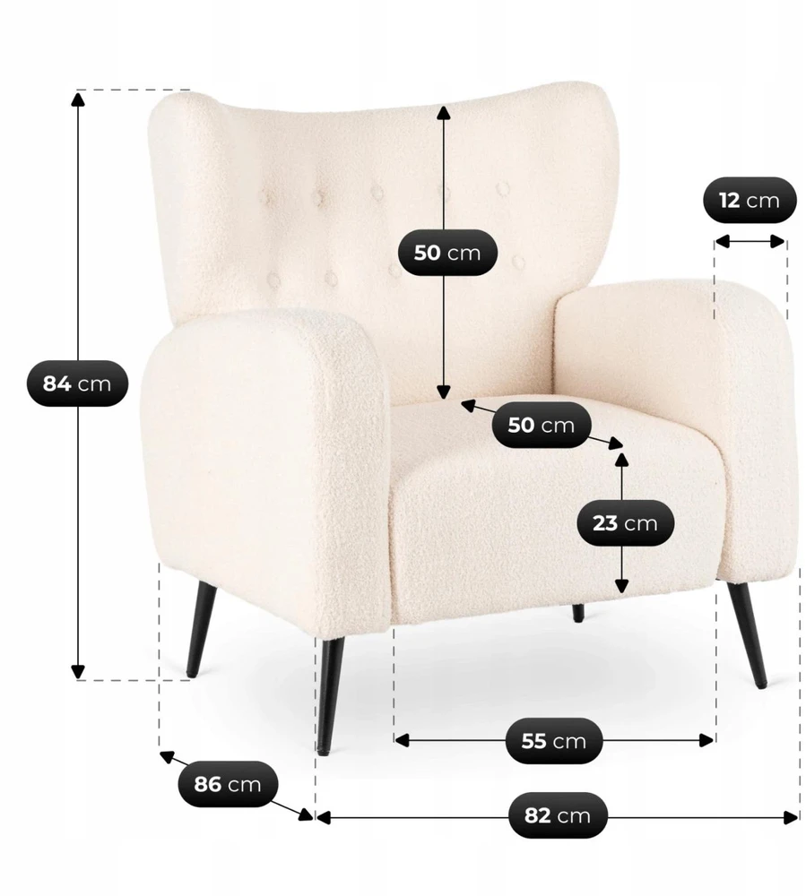 Mebel Elite Poilsio fotelis NICO, 82 × 86 × 84 cm, kreminis buklė audinys