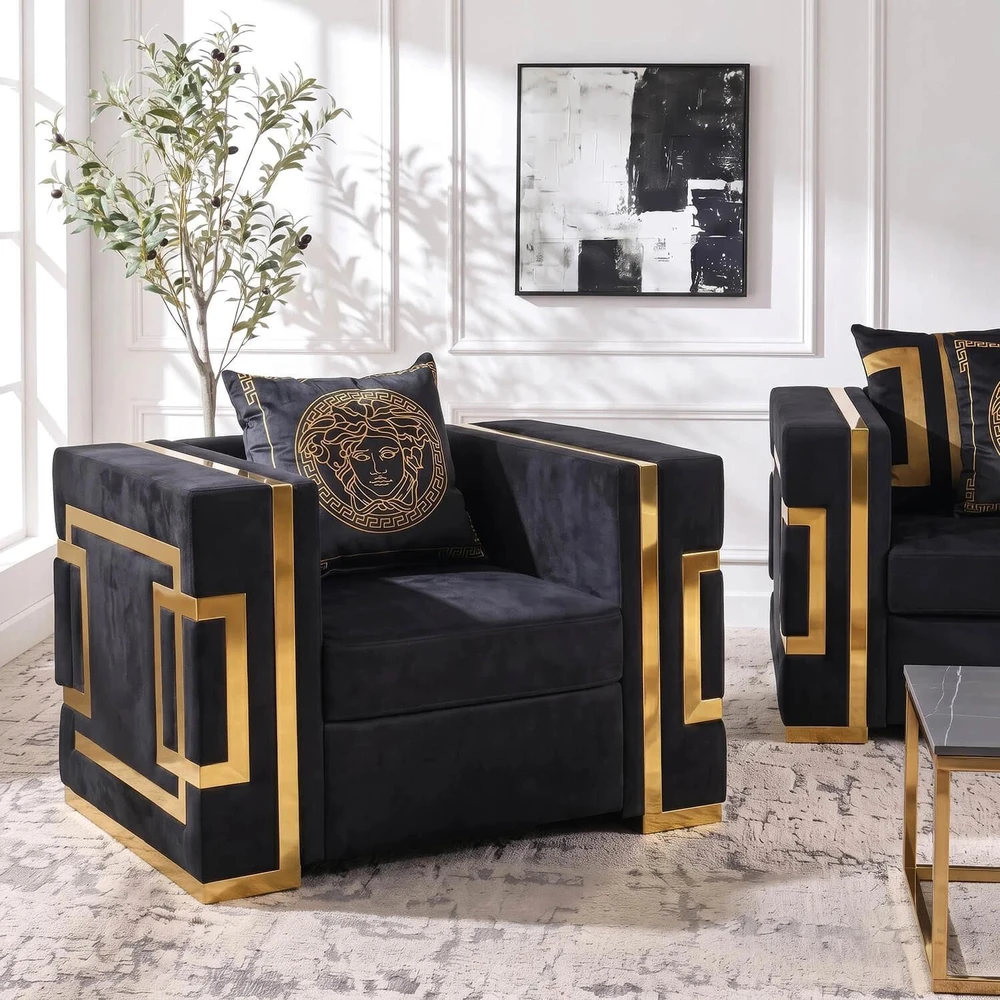 Sofa Mebel Elite Poilsio fotelis PALLAZO, 108 × 88 × 73 cm, juodos ir auksinės spalvos