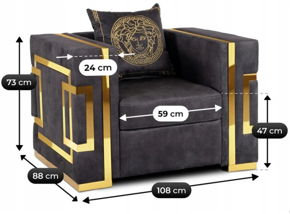 Sofa Mebel Elite Poilsio fotelis PALLAZO, 108 × 88 × 73 cm, juodos ir auksinės spalvos