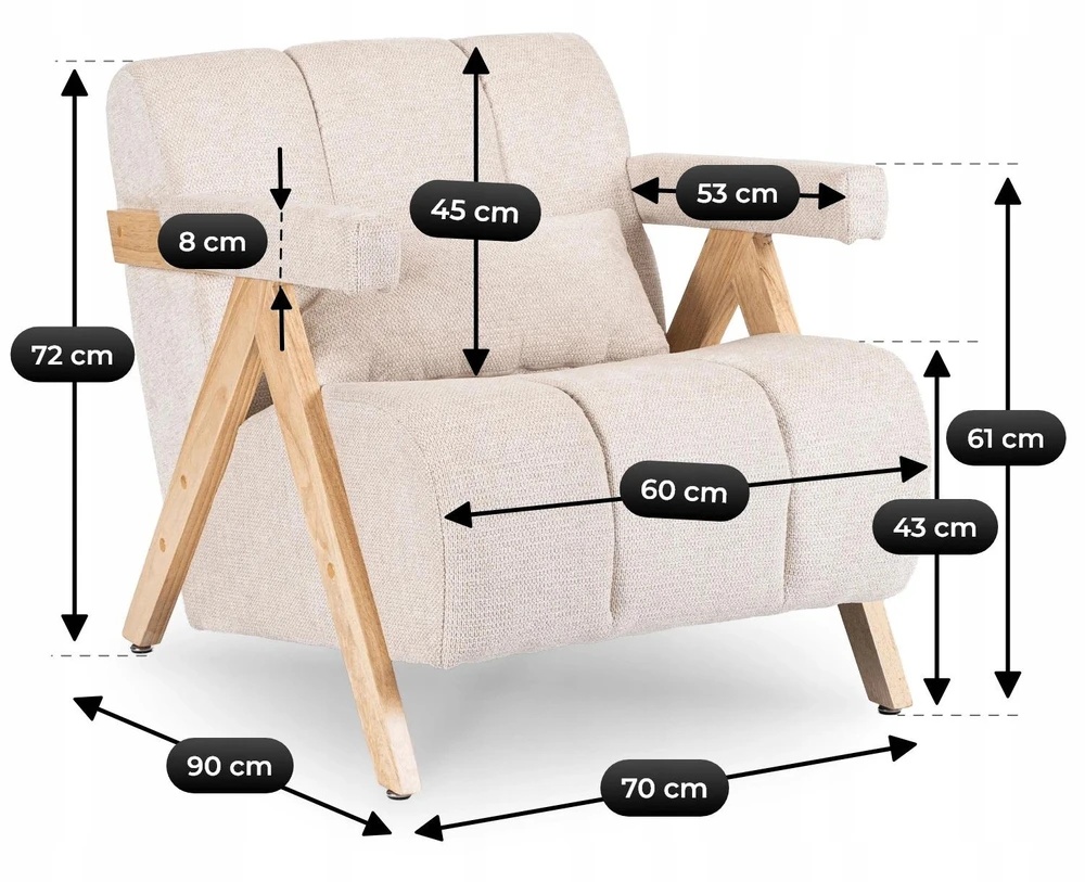 Mebel Elite Poilsio fotelis RENATO, smėlio spalvos, ąžuolo spalvos korpusas