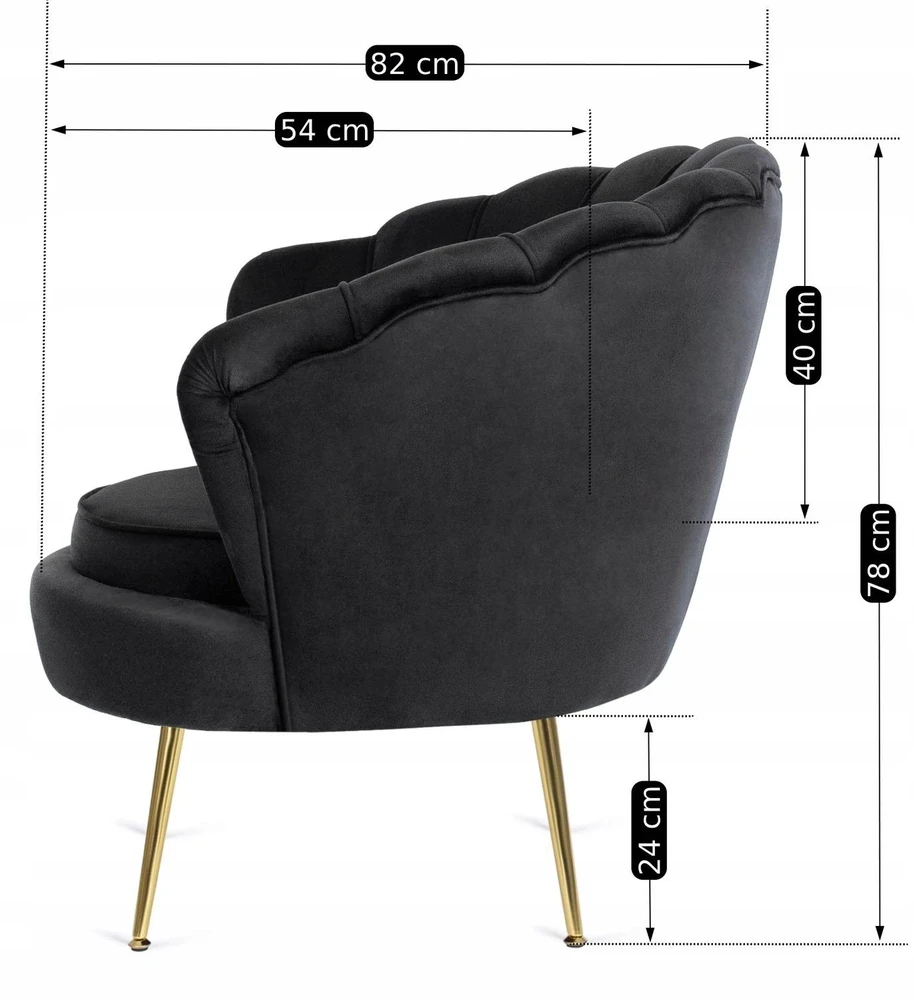 Mebel Elite Poilsio fotelis su kojų atrama, 82 × 82 cm, juodas aksominis