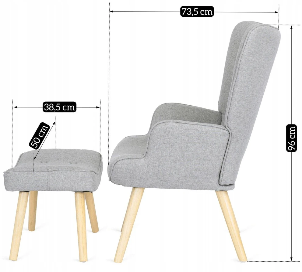 Mebel Elite Poilsio fotelis su kojų atrama LOZANO 2, 68,5 × 73,5 × 96 cm, pilkas