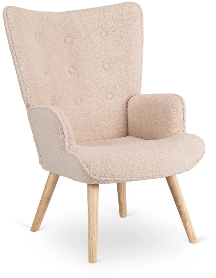 Mebel Elite Poilsio fotelis su pakoju, buklė audinys, 66 × 54 × 97 cm, smėlio spalvos