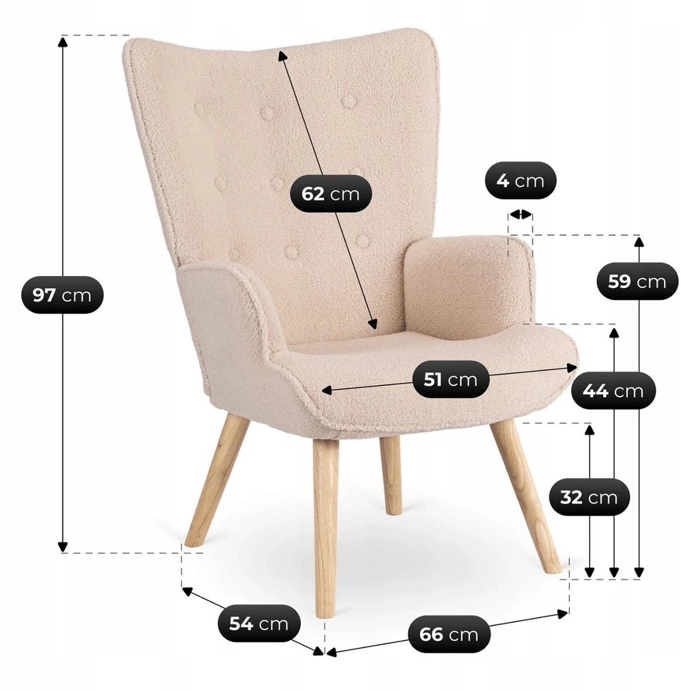 Mebel Elite Poilsio fotelis su pakoju, buklė audinys, 66 × 54 × 97 cm, smėlio spalvos