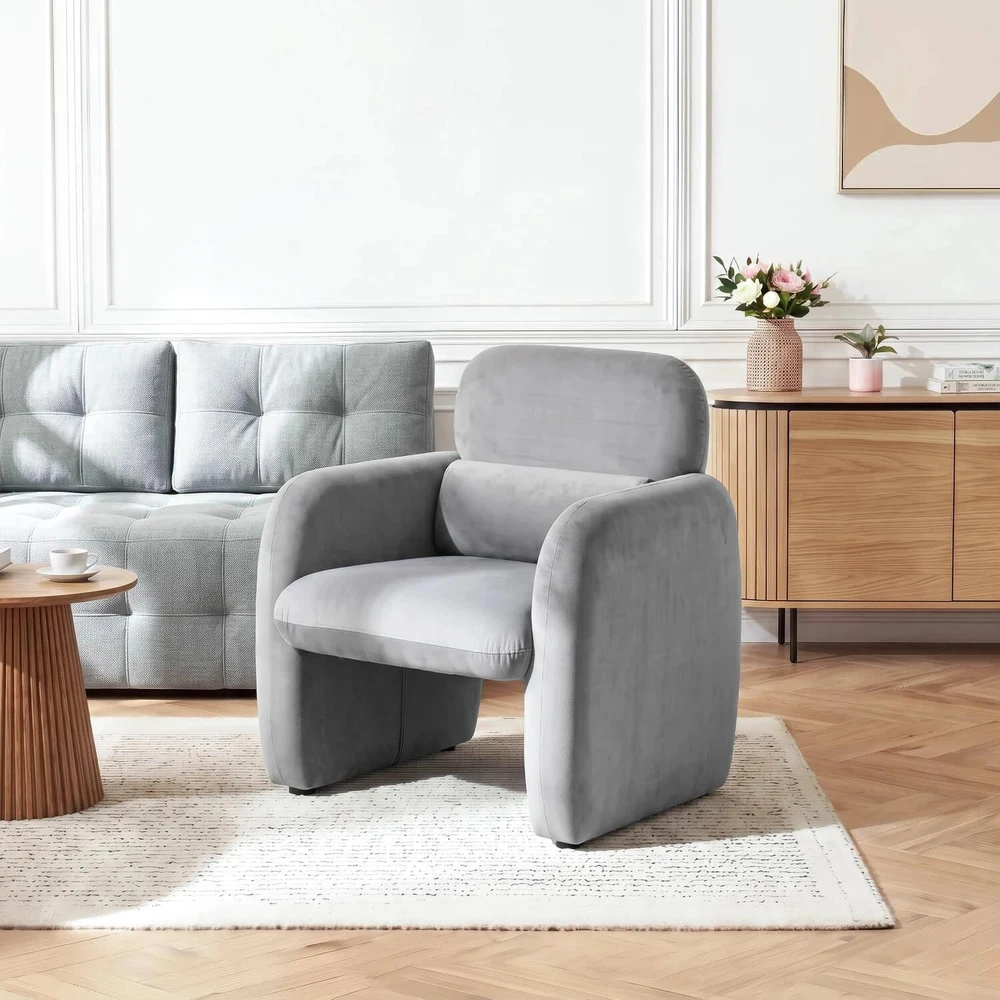 Mebel Elite Poilsio fotelis TOGO, veliūrinis, 78 × 79 × 77 cm, pilkas