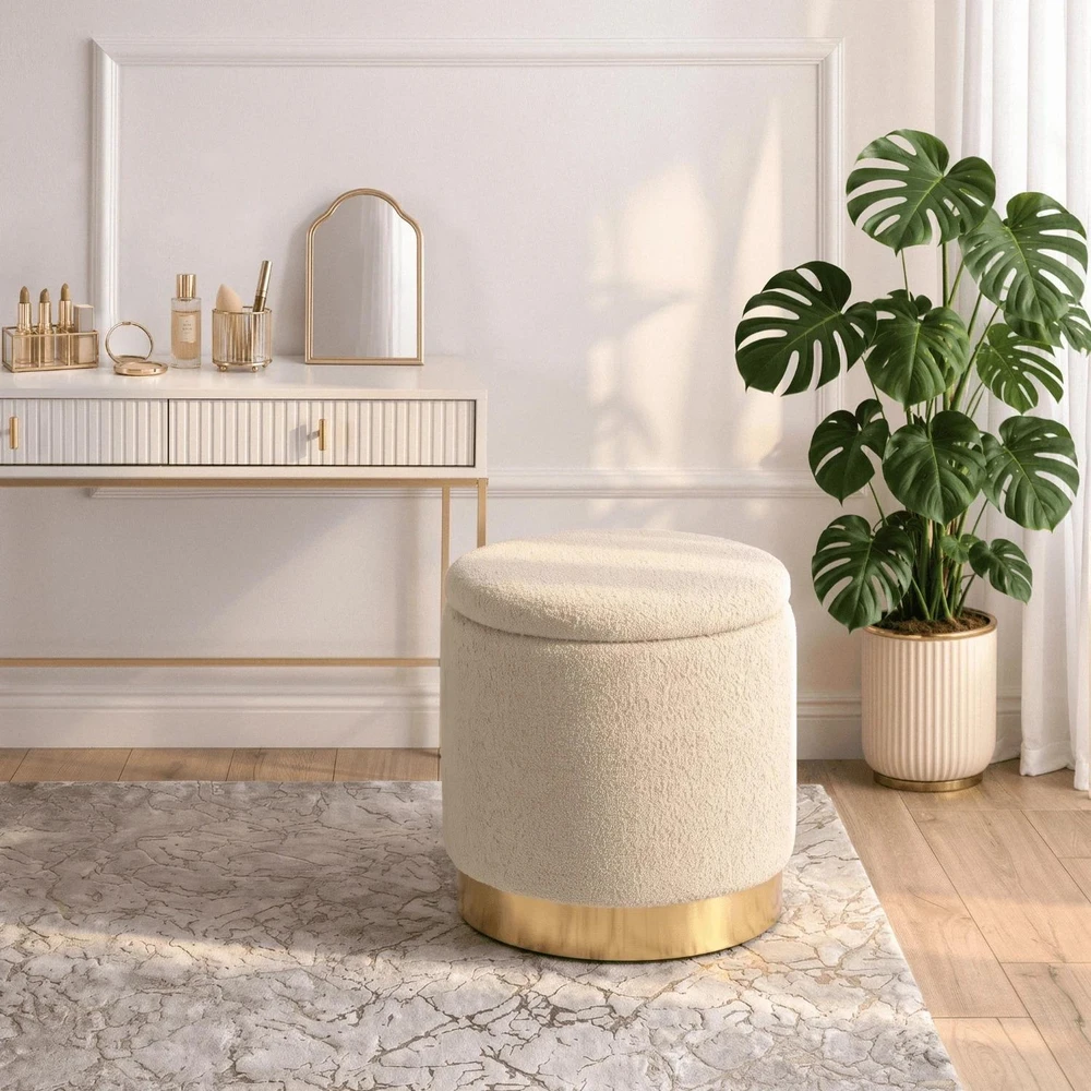Mebel Elite Pufas CARNOS, buklė audinio, 40 × 40 × 40 cm, smėlio spalvos