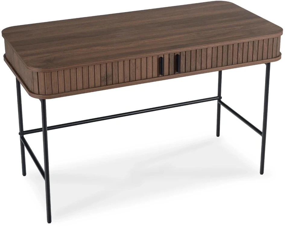 Mebel Elite Rašomasis stalas rievėtu stalviršiu, 120 × 60 cm, riešutmedžio ir juodos spalvos