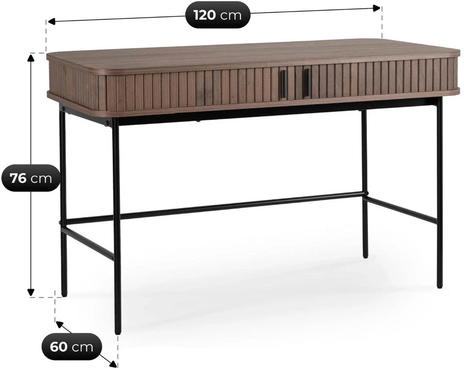 Mebel Elite Rašomasis stalas rievėtu stalviršiu, 120 × 60 cm, riešutmedžio ir juodos spalvos