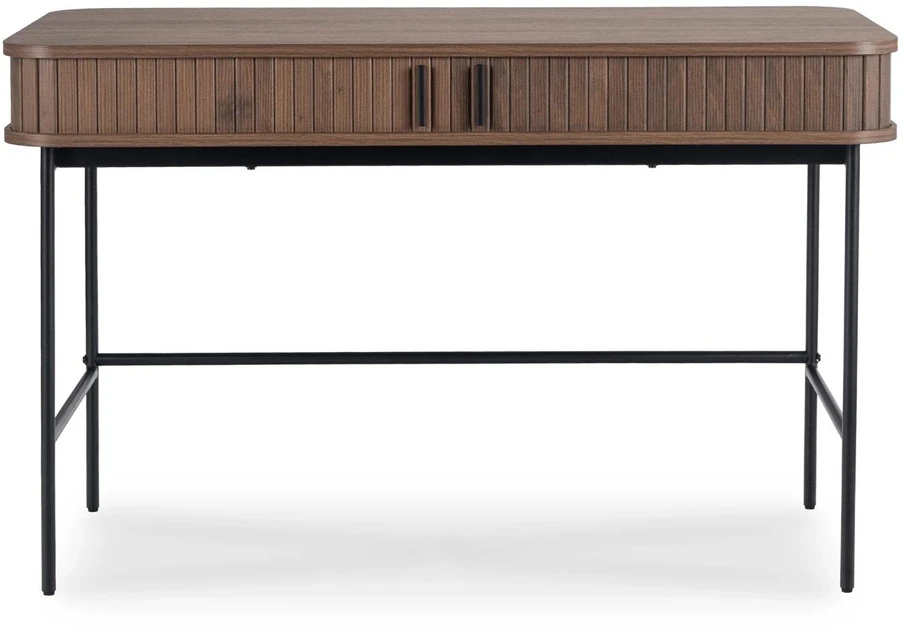 Mebel Elite Rašomasis stalas rievėtu stalviršiu, 120 × 60 cm, riešutmedžio ir juodos spalvos