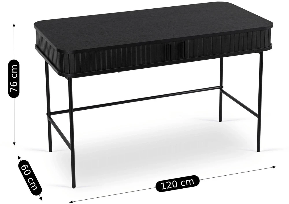TV staliukas Mebel Elite Rašomasis stalas su rievėtu dizainu, 120 × 60 cm, juodas
