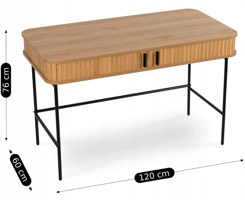 TV staliukas Mebel Elite Rašomasis stalas TRISH, rievėtas ąžuolo spalvos stalviršis, 120 cm