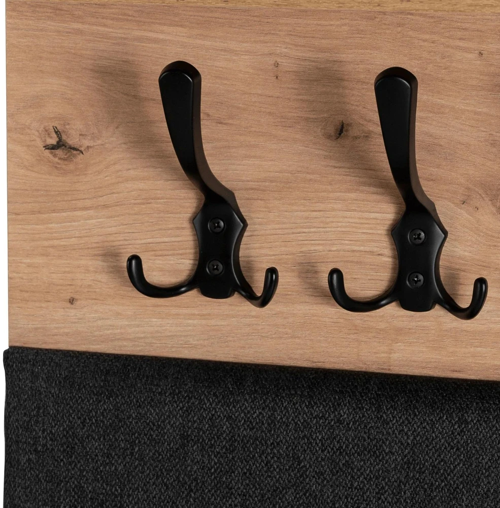 Mebel Elite Sieninė kabykla su 5 kabliukais ir lentyna, 50 cm, Artisan ąžuolo / grafito