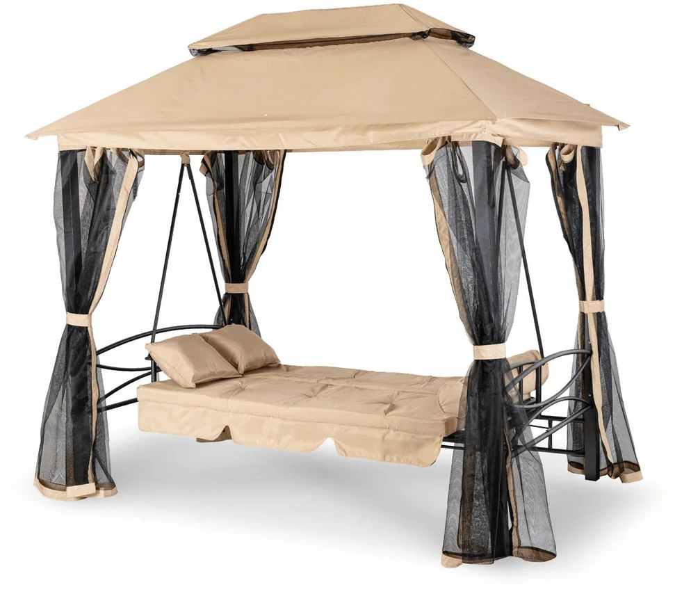 Mebel Elite Sodo sūpynės CARMEN, 237 × 150 × 255,5 cm, smėlio ir juodos spalvos