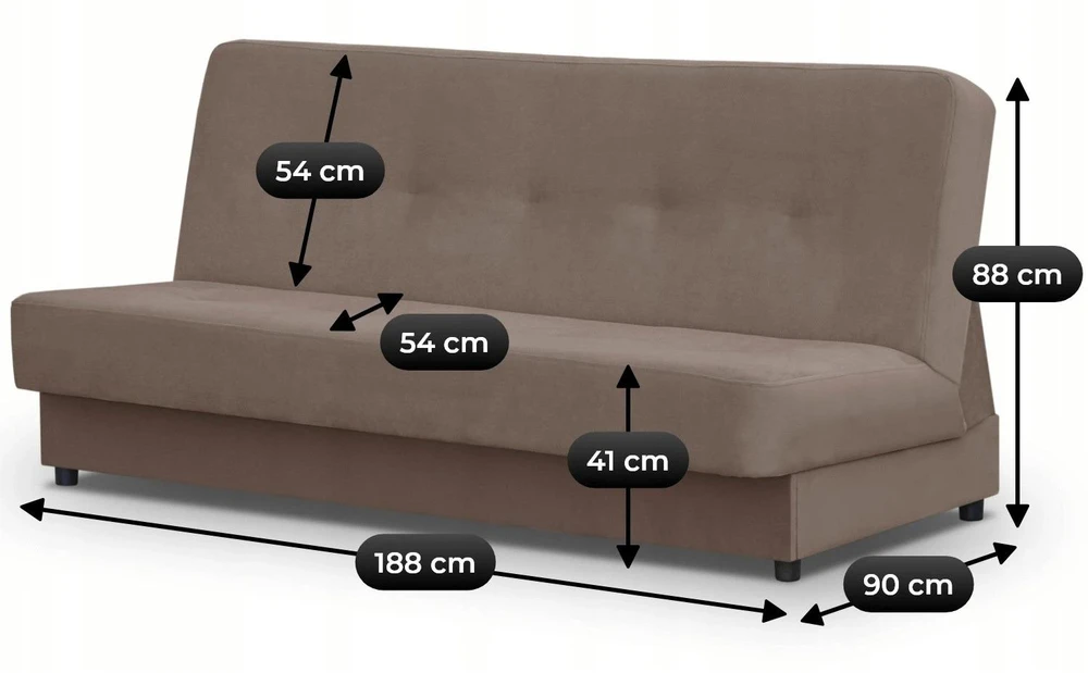 Mebel Elite Sofa-lova ARUBA su patalynės dėže, 188 cm, ruda