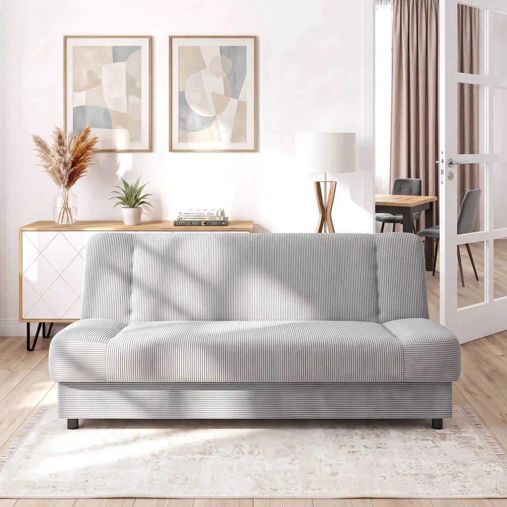 Mebel Elite Sofa-lova PIANO, išskleidžiama, su patalynės dėže, 190 × 92 cm, pilka