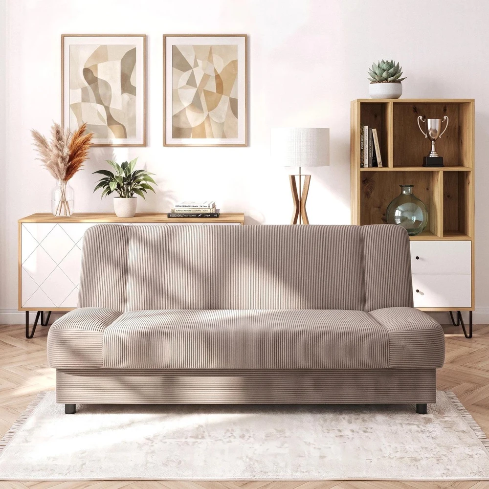Mebel Elite Sofa-lova PIANO su patalynės dėže, 190 × 92 cm, smėlinė