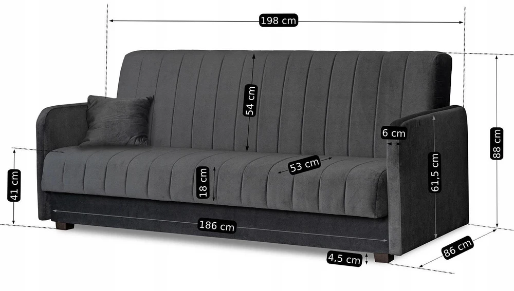Mebel Elite Sofa-lova PORTO, 198 cm, pilka