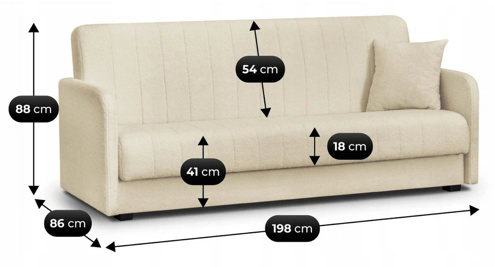 Mebel Elite Sofa-lova PORTO su patalynės dėže, 198 cm, šviesiai smėlinė
