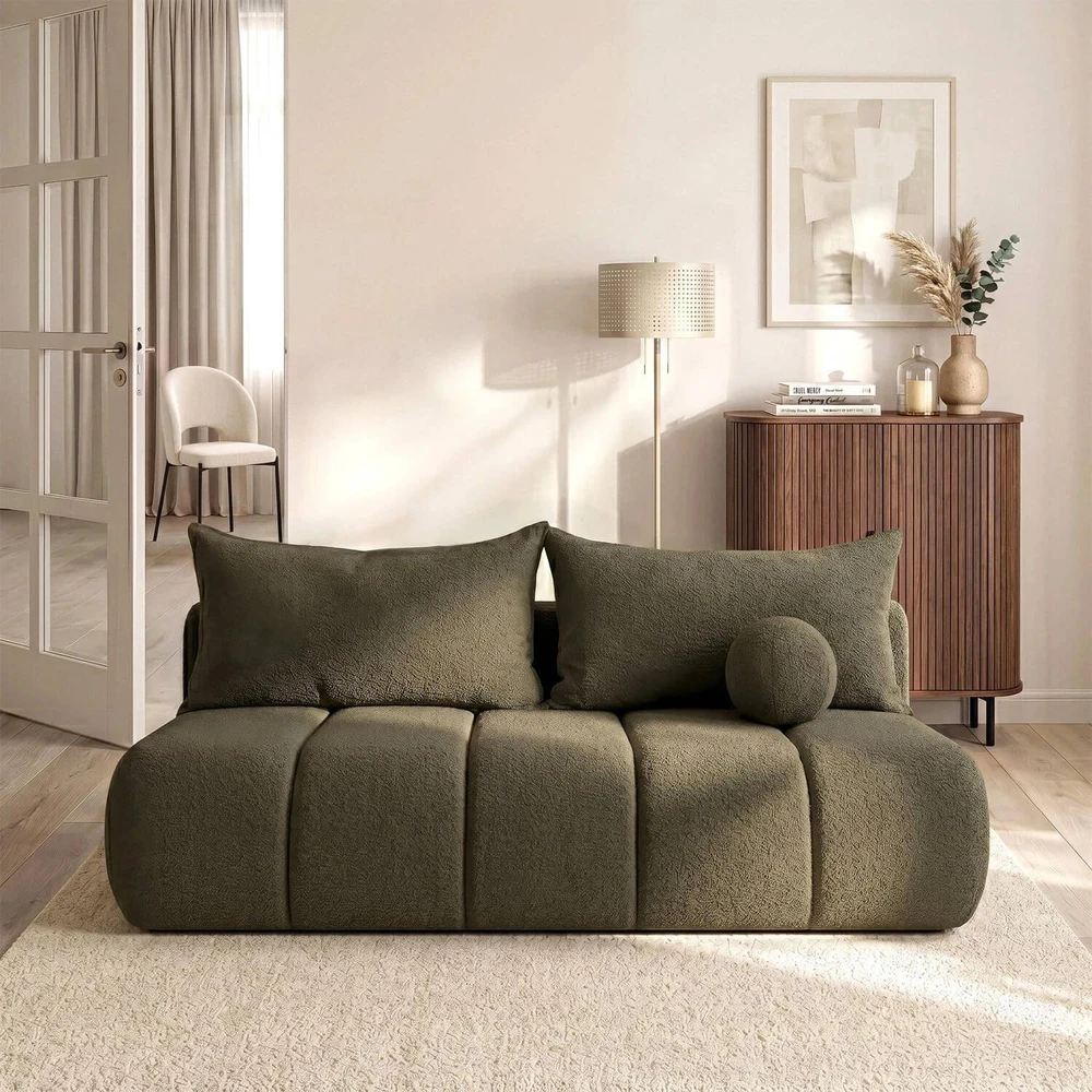 Mebel Elite Sofa-lova SARIA, 207 × 86 cm, alyvuogių spalvos, buklė audinys