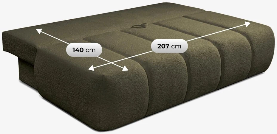 Mebel Elite Sofa-lova SARIA, 207 × 86 cm, alyvuogių spalvos, buklė audinys