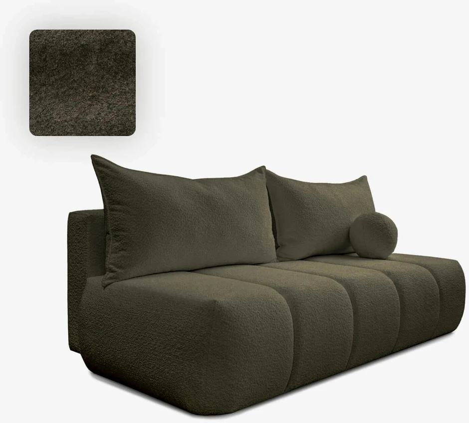 Mebel Elite Sofa-lova SARIA, 207 × 86 cm, alyvuogių spalvos, buklė audinys