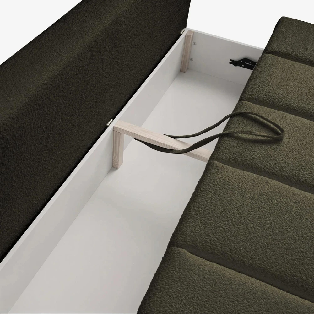 Mebel Elite Sofa-lova SARIA, 207 × 86 cm, alyvuogių spalvos, buklė audinys