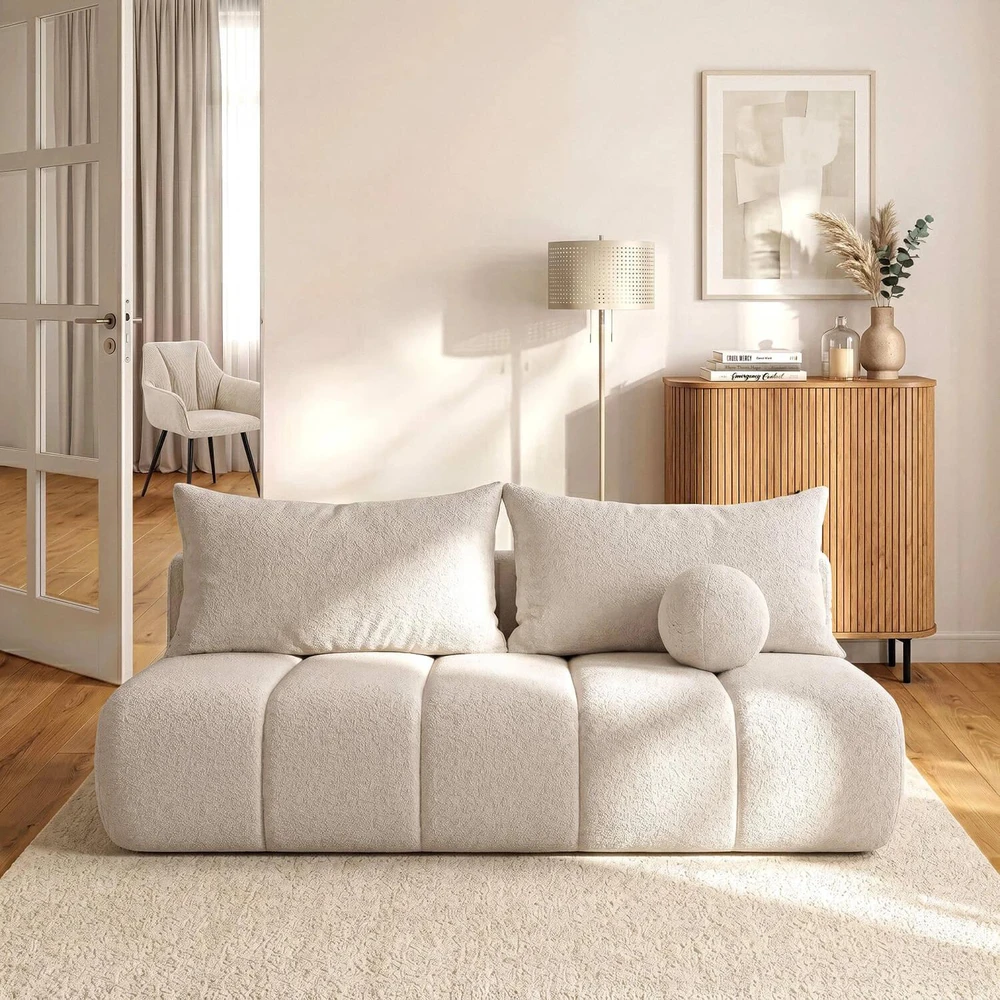 Mebel Elite Sofa-lova SARIA, miegamoji dalis 207 × 140 cm, kreminė