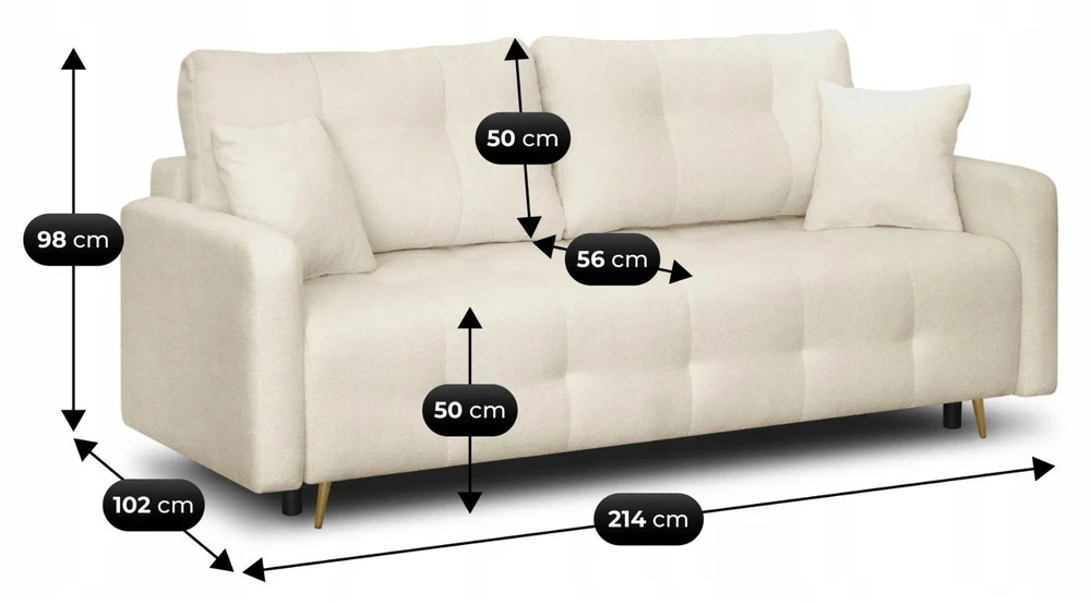 Mebel Elite Sofa-lova SEUL, miegamoji dalis 150 × 187 cm, smėlio spalvos