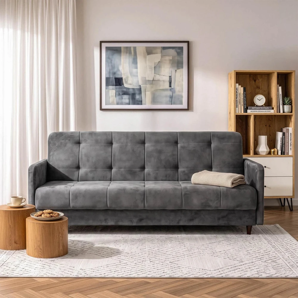 Mebel Elite Sofa-lova TIVOLI su patalynės dėže, 198 cm, pilka