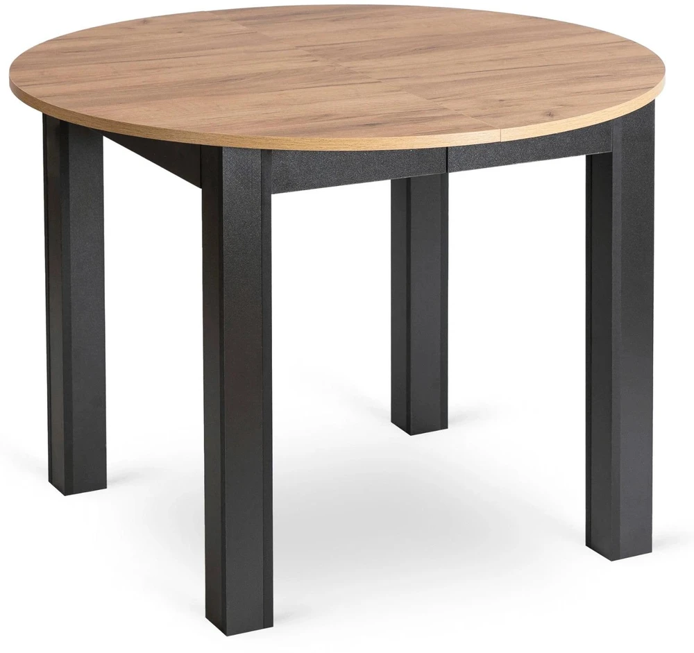 Mebel Elite Stalo ir 4 kėdžių komplektas HARRY / PERU, 102–142 cm, ąžuolo ir juodos spalvos