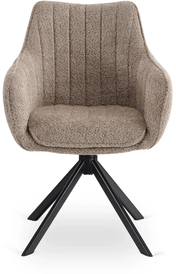 Fotelis Mebel Elite BAJA ruda, apmušta, besisukanti kėdė su „Boucle“ audiniu, moderni