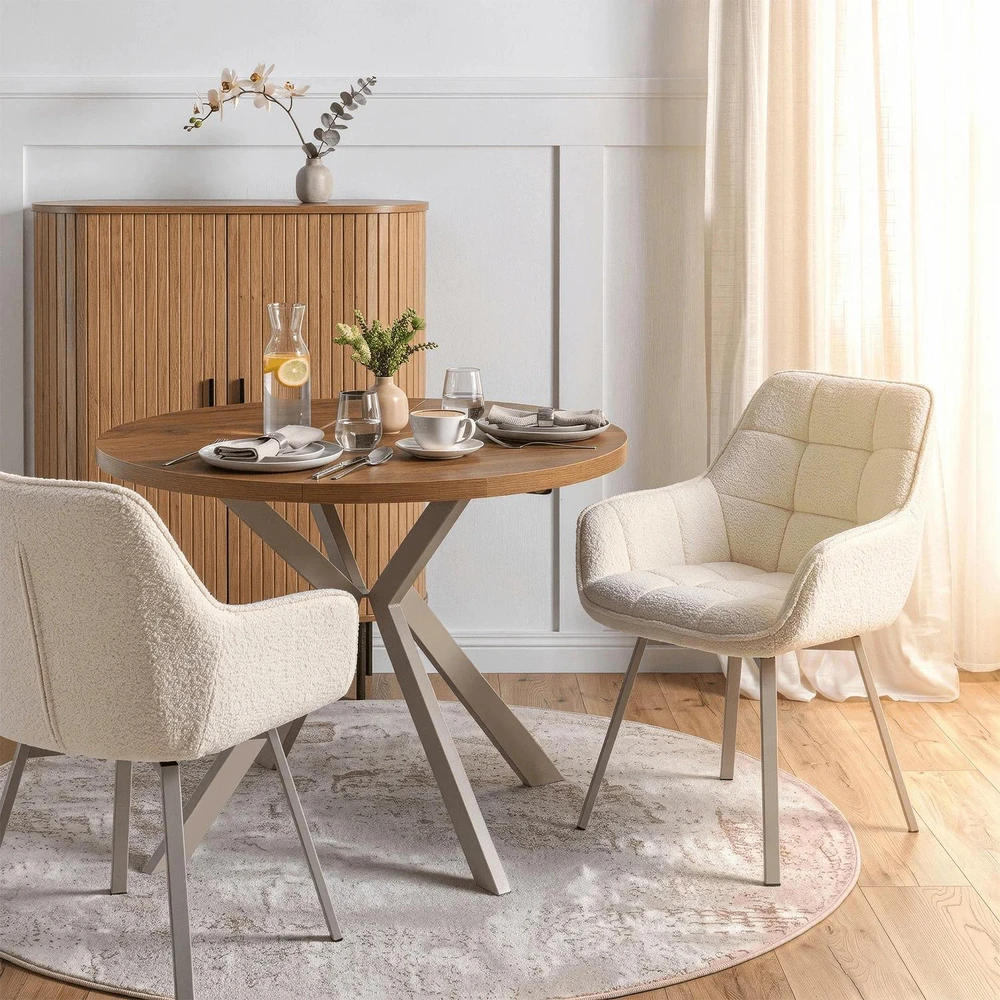 Fotelis Mebel Elite Sukamoji kėdė CALMO, kreminė, boucle audinys