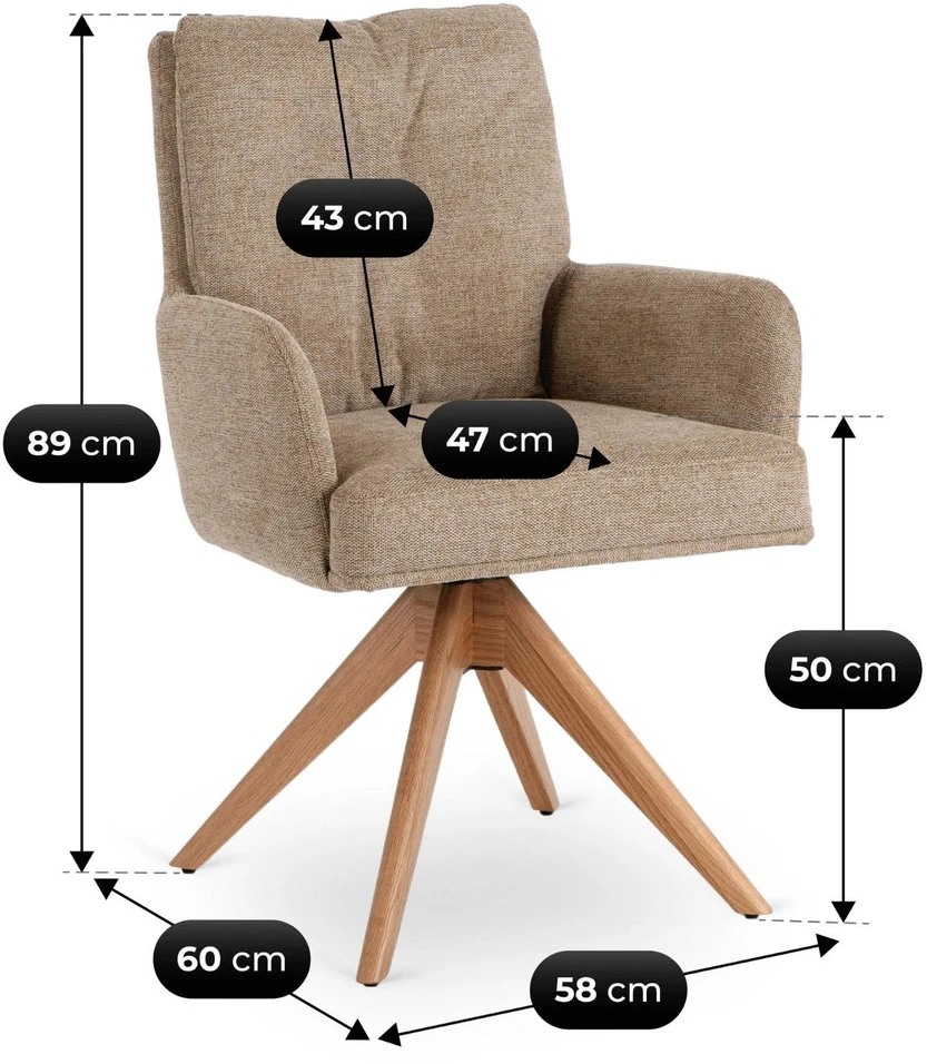 Fotelis Mebel Elite Sukamoji kėdė su porankiais, 47 × 47 × 50 cm, ruda