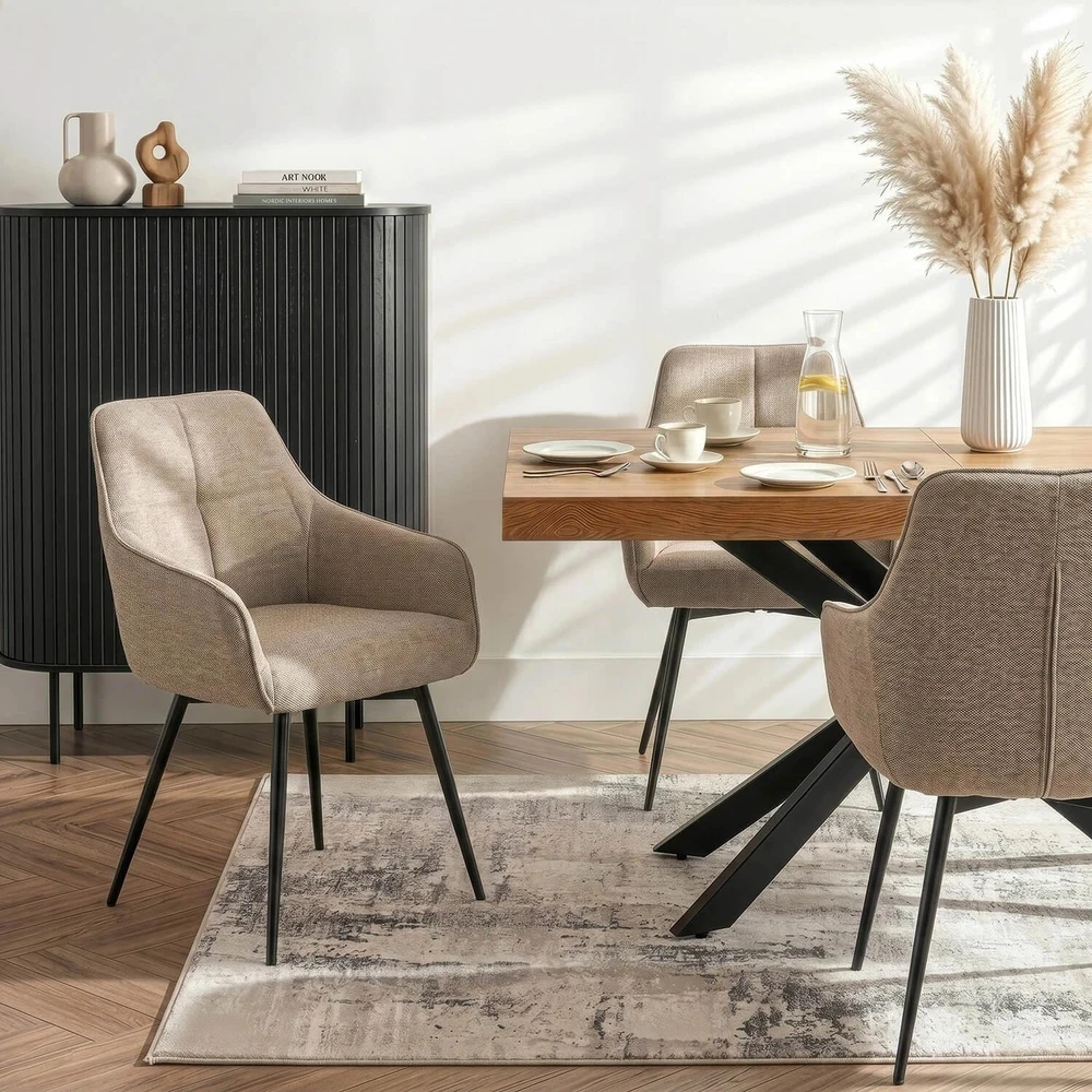 Fotelis Mebel Elite Minkštas besisukantis svetainės krėslas LARISA, smėlio spalvos, modernus