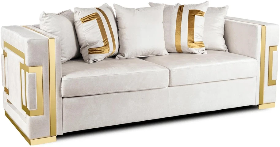 Mebel Elite Trivietė sofa PALLAZO, 170 × 70 × 47 cm, kreminės ir auksinės spalvos