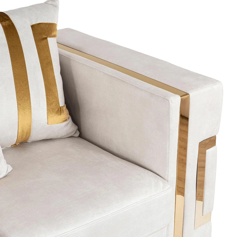Mebel Elite Trivietė sofa PALLAZO, 170 × 70 × 47 cm, kreminės ir auksinės spalvos