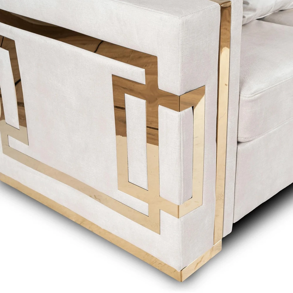 Mebel Elite Trivietė sofa PALLAZO, 170 × 70 × 47 cm, kreminės ir auksinės spalvos