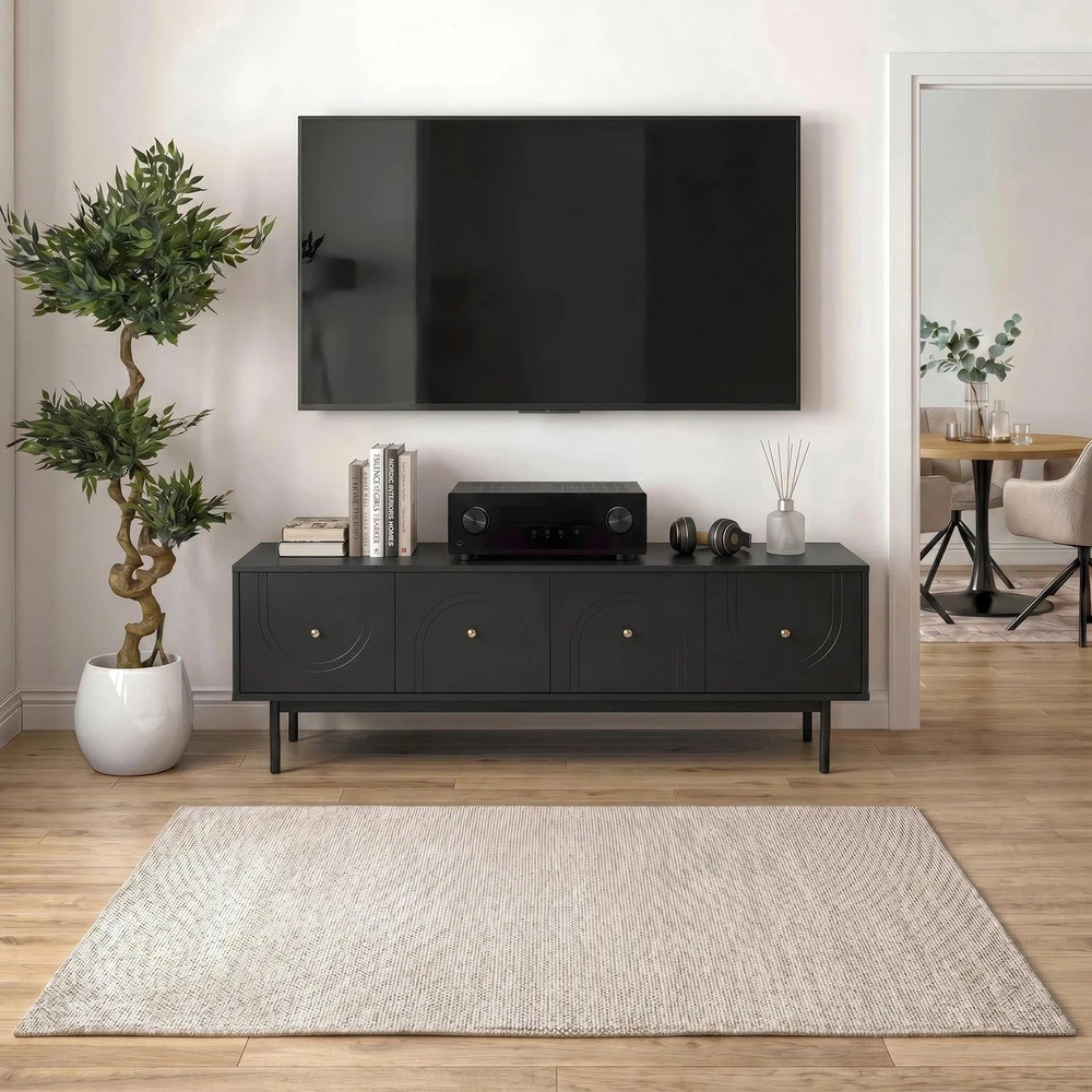 TV staliukas Mebel Elite TV spintelė MARLEN, 155 cm, juoda