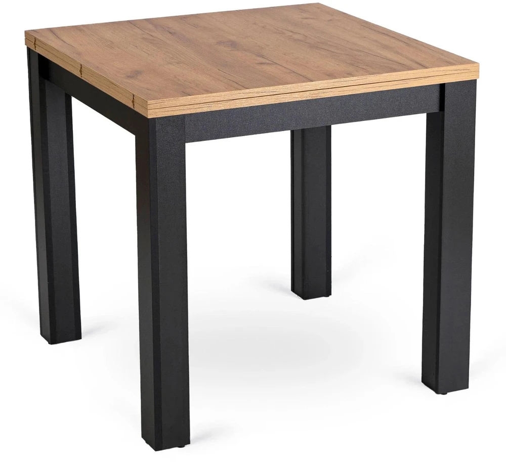 Mebel Elite Valgomojo komplektas – išskleidžiamas stalas ir 4 kėdės, 80 × 80–160 cm, ąžuolo ir juodos spalvos
