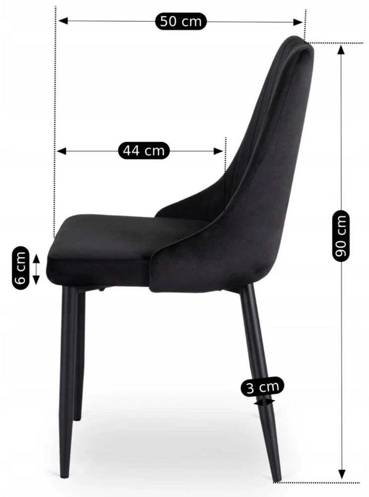 Mebel Elite Veliūrinė kėdė BARI, 50 × 50 × 90 cm, juoda