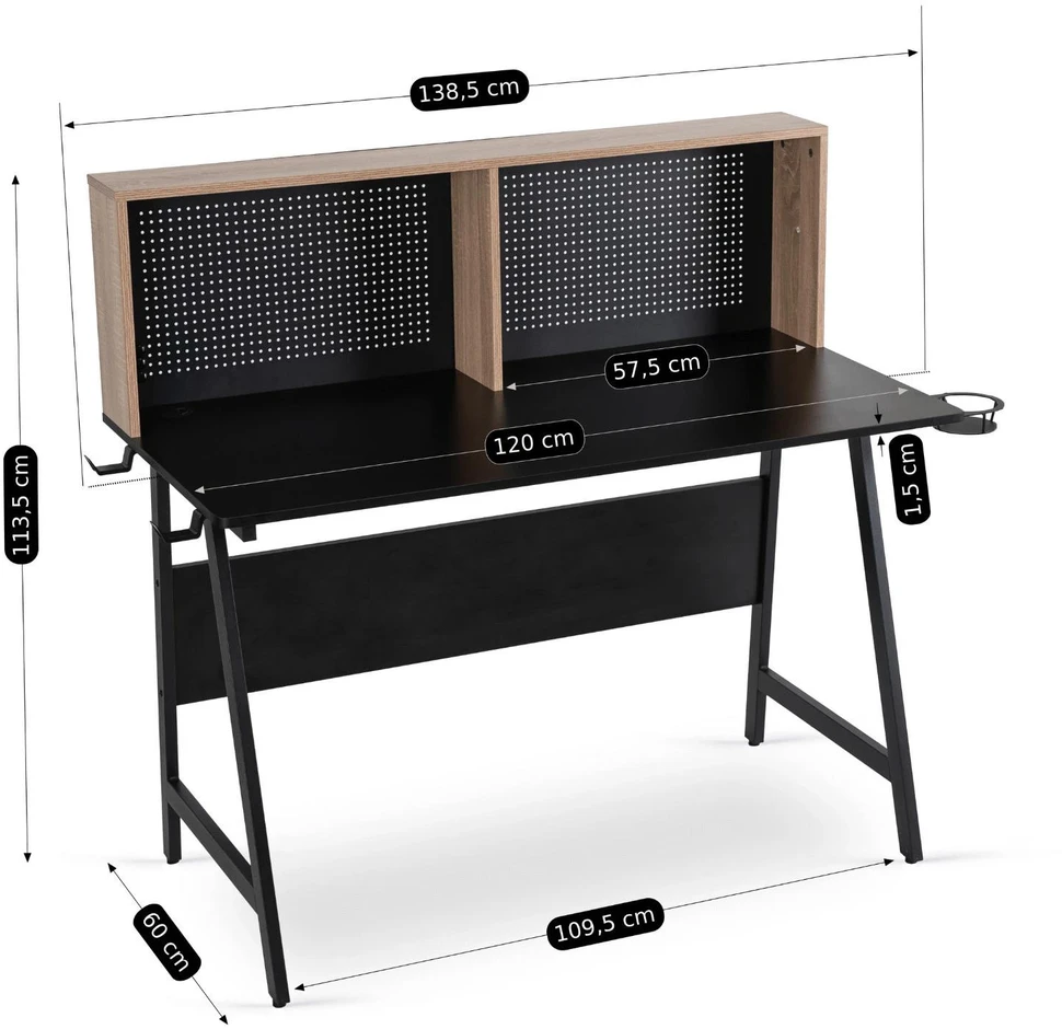 TV staliukas Mebel Elite Žaidimų stalas ICE, 120 cm, juodos ir sonomos ąžuolo spalvos